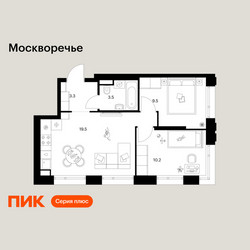 Планировка двухкомнатной(квартира) площадью 46 квадратных метров в ЖК “ЖК Москворечье”