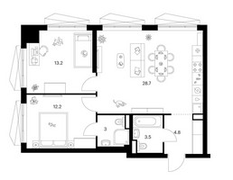 Планировка двухкомнатной(квартира) площадью 65.4 квадратных метров в “Нарвин”