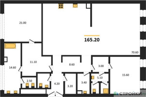 Планировка двухкомнатной(квартира) площадью 165.2 квадратных метров в “ЖК Николь”