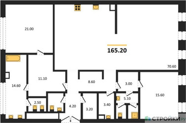 Планировка двухкомнатной(квартира) площадью 165.2 квадратных метров в ЖК “ЖК Николь”