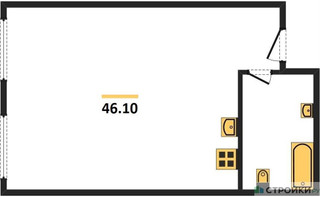 Планировка однокомнатной(апартаменты) площадью 46.1 квадратных метров в “ЖК Nametkin Tower (Наметкин Тауэр)”