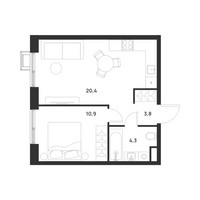 Планировка однокомнатной(квартира) площадью 39.4 квадратных метров в “ЖК Форевиль”