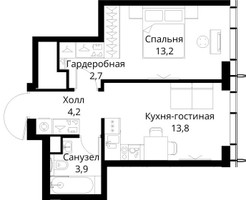 Планировка однокомнатной(квартира) площадью 37.8 квадратных метров в “ЖК Сити Бэй”