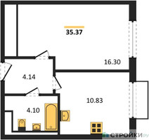 Планировка однокомнатной(квартира) площадью 35.37 квадратных метров в “ЖК Пригород Лесное”