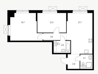 Планировка двухкомнатной(квартира) площадью 65 квадратных метров в ЖК “ЖК Римского-Корсакова 11”
