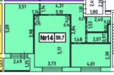 Планировка двухкомнатной(квартира) площадью 59.7 квадратных метров в ЖК “ЖК Терра”