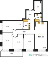 Планировка 4+ комнатной(квартира) площадью 113.9 квадратных метров в “ЖК Portland (Портланд)”