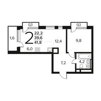 Планировка двухкомнатной(квартира) площадью 41.9 квадратных метров в “Новые Ватутинки. Заречный”