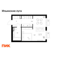 Планировка однокомнатной(квартира) площадью 33.5 квадратных метров в “ЖК Ильинские луга”