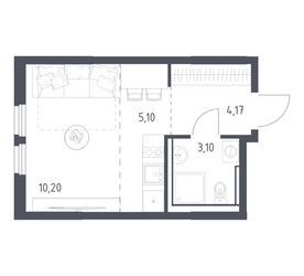 Планировка студии(квартира) площадью 22.57 квадратных метров в ЖК “ЖК Пригород Лесное”