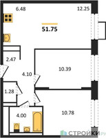 Планировка двухкомнатной(квартира) площадью 51.2 квадратных метров в “ЖК Пригород Лесное”