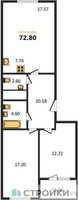 Планировка двухкомнатной(квартира) площадью 72.8 квадратных метров в “Жилой квартал Кутузов Град”