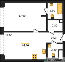 Планировка однокомнатной(квартира) площадью 46.4 квадратных метров в “ЖК СТОУН Грэйн”