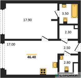 Планировка однокомнатной(квартира) площадью 46.4 квадратных метров в ЖК “ЖК СТОУН Грэйн”