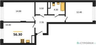 Планировка двухкомнатной(квартира) площадью 56.3 квадратных метров в “ЖК Переделкино Ближнее”