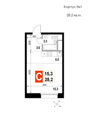 Планировка однокомнатной(квартира) площадью 28.2 квадратных метров в ЖК “ЖК Мытищи Сити”