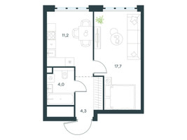 Планировка однокомнатной(квартира) площадью 37.2 квадратных метров в “ЖК Левел Южнопортовая”