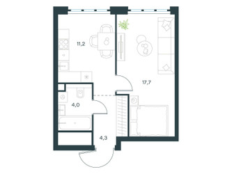 Планировка однокомнатной(квартира) площадью 37.2 квадратных метров в ЖК “ЖК Левел Южнопортовая”