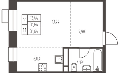 Планировка студии(квартира) площадью 31.6 квадратных метров в ЖК “ЖК Новая Ивантеевка”