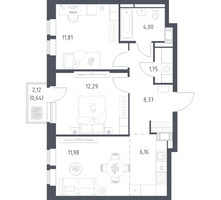 Планировка двухкомнатной(квартира) площадью 57 квадратных метров в “ЖК Большое Путилково”
