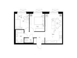 Планировка двухкомнатной(квартира) площадью 56.1 квадратных метров в “ЖК Люблинский парк”