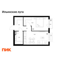 Планировка однокомнатной(квартира) площадью 39.5 квадратных метров в “ЖК Ильинские луга”