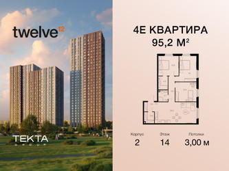 Планировка 4+ комнате(квартира) площадью 95.2 квадратных метров в “ЖК Twelve (Твелв)”