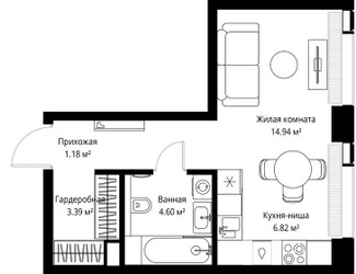 Планировка студии(квартира) площадью 30.93 квадратных метров в ЖК “ЖК Веер”