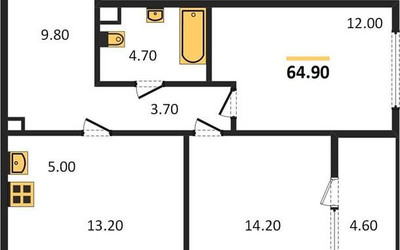 Планировка двухкомнатной(квартира) площадью 64.9 квадратных метров в ЖК “Жилой квартал Новое Медведково”