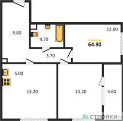 Планировка двухкомнатной(квартира) площадью 64.9 квадратных метров в ЖК “Жилой квартал Новое Медведково”