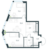 Планировка трехкомнатной(квартира) площадью 54.2 квадратных метров в “ЖК Level Мичуринский”
