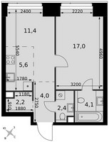 Планировка двухкомнатной(квартира) площадью 46.7 квадратных метров в “ЖК Амбер Сити”