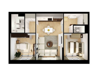 Планировка двухкомнатной(квартира) площадью 58 квадратных метров в ЖК “ЖК Руставели 14”