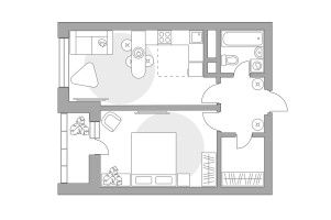 Планировка двухкомнатной(квартира) площадью 45.19 квадратных метров в “ЖК Ильинойс”