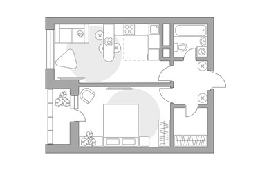 Планировка двухкомнатной(квартира) площадью 45.19 квадратных метров в ЖК “ЖК Ильинойс”