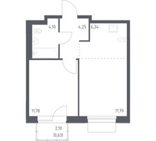 Планировка однокомнатной(квартира) площадью 38.89 квадратных метров в “ЖК Новое Внуково”