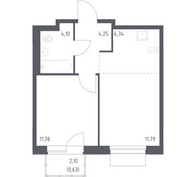Планировка однокомнатной(квартира) площадью 38.89 квадратных метров в ЖК “ЖК Новое Внуково”