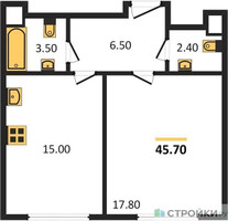 Планировка однокомнатной(квартира) площадью 45.7 квадратных метров в “ЖК Архитектор”