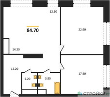 Планировка двухкомнатной(квартира) площадью 84.7 квадратных метров в “ЖК AFI Tower (Афи Тауэр)”