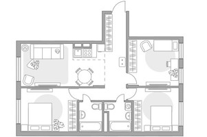 Планировка 4+ комнатной(квартира) площадью 73.36 квадратных метров в “ЖК Аникеевский”
