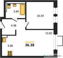 Планировка однокомнатной(квартира) площадью 36.38 квадратных метров в “ЖК Новое Видное”