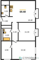 Планировка трехкомнатной(квартира) площадью 69.4 квадратных метров в “ЖК iLove (АйЛав)”
