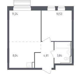 Планировка однокомнатной(квартира) площадью 38.46 квадратных метров в ЖК “ЖК Рублевский Квартал”