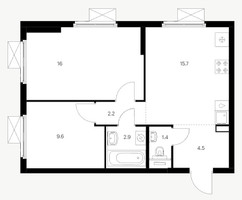 Планировка двухкомнатной(квартира) площадью 52.3 квадратных метров в “Ярославский квартал”