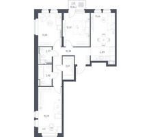 Планировка трехкомнатной(квартира) площадью 76.62 квадратных метров в “ЖК Большое Путилково”