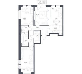 Планировка трехкомнатной(квартира) площадью 76.62 квадратных метров в ЖК “ЖК Большое Путилково”