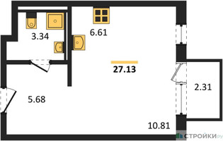 Планировка студии(квартира) площадью 27.13 квадратных метров в “ЖК Мытищи Парк”