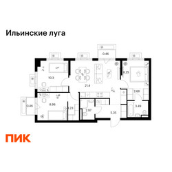 Планировка трехкомнатной(квартира) площадью 67.53 квадратных метров в ЖК “ЖК Ильинские луга”