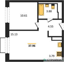 Планировка однокомнатной(квартира) площадью 37.96 квадратных метров в “ЖК Томилино Парк”