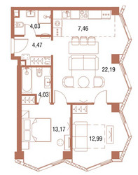 Планировка двухкомнатной(квартира) площадью 69.2 квадратных метров в ЖК “ЖК Симфония 34”